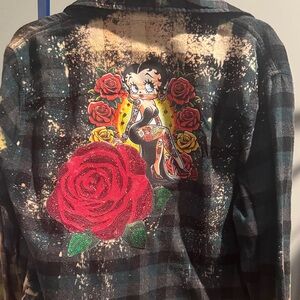 Plaid Jacket with betty boop and Rose Design